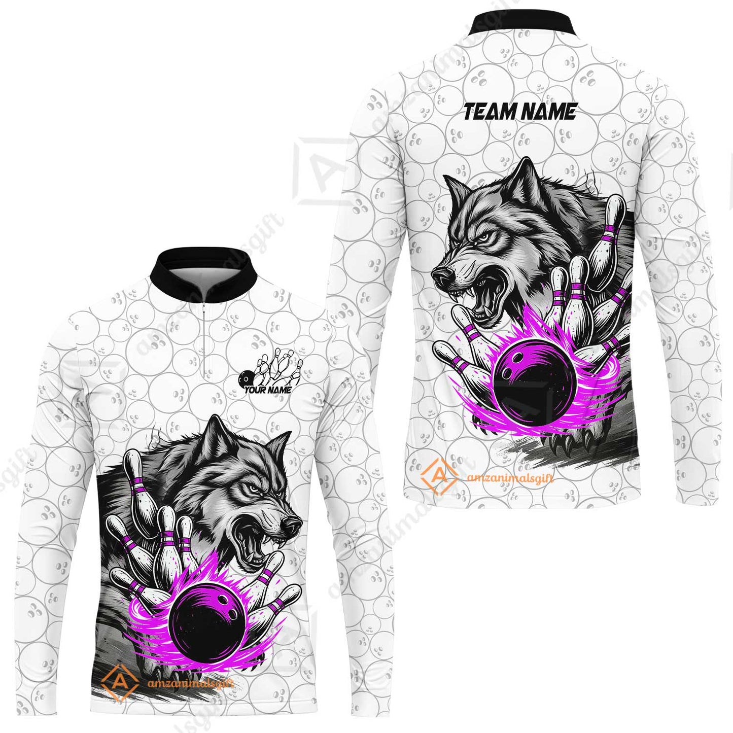 Custom Bowling Team Jersey, Wolf Strike Bowling Jersey Multicolor Polo Quarter-Zip Shirts, Custom Bowling Uniforms Jerseys