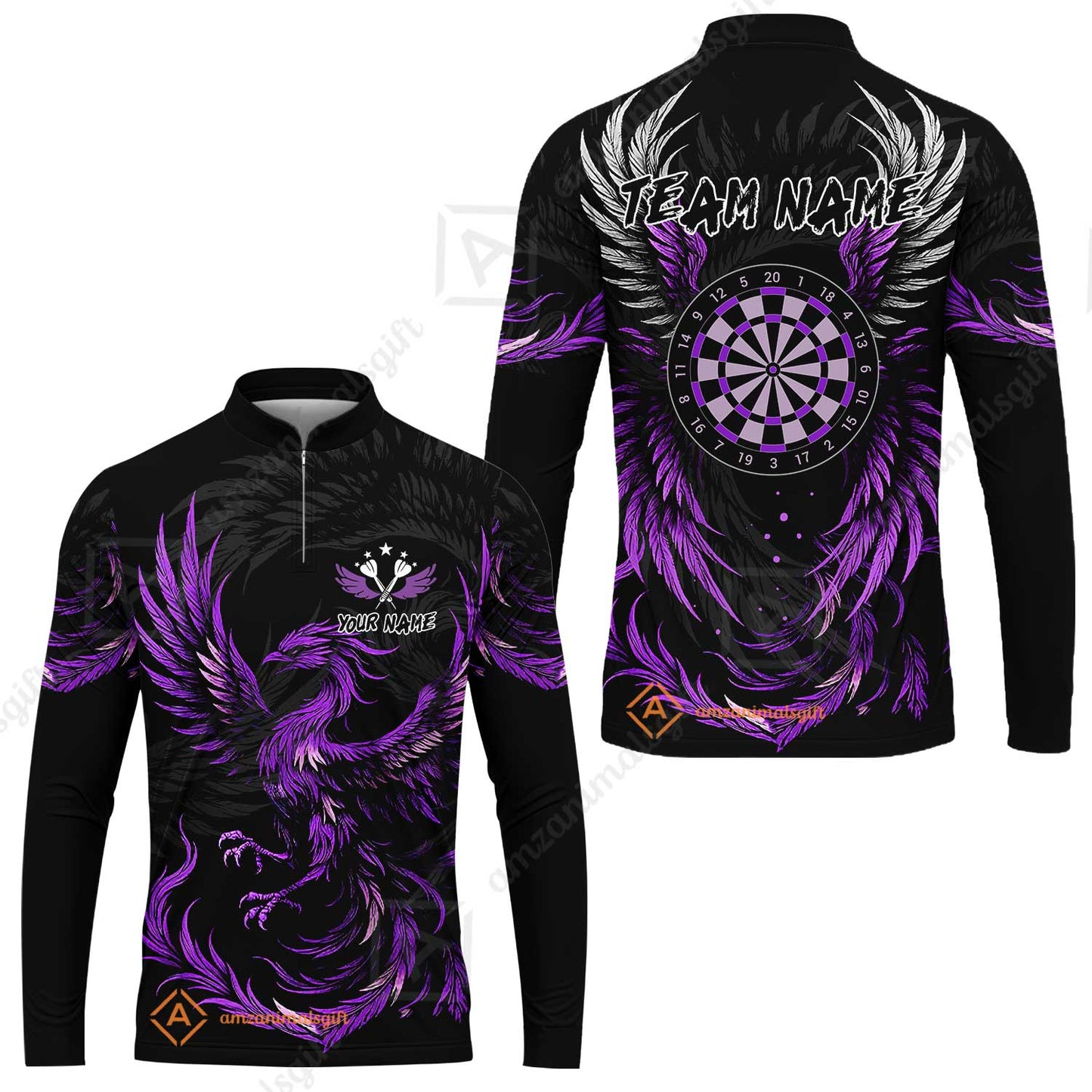 Custom Darts Team Long Sleeve Jersey, Phoenix Dartboard Wings Darts Long Sleeve Jersey, Custom Name And Team Name Darts Uniforms Jersey