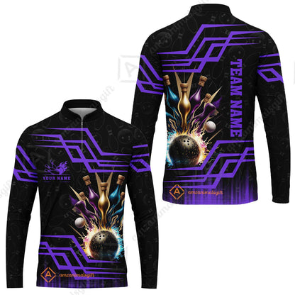 Customized Bowling Unisex Polo, Bowling And Pins Royal Multicolor Option Customized Name And Team Name For Bowling Team
