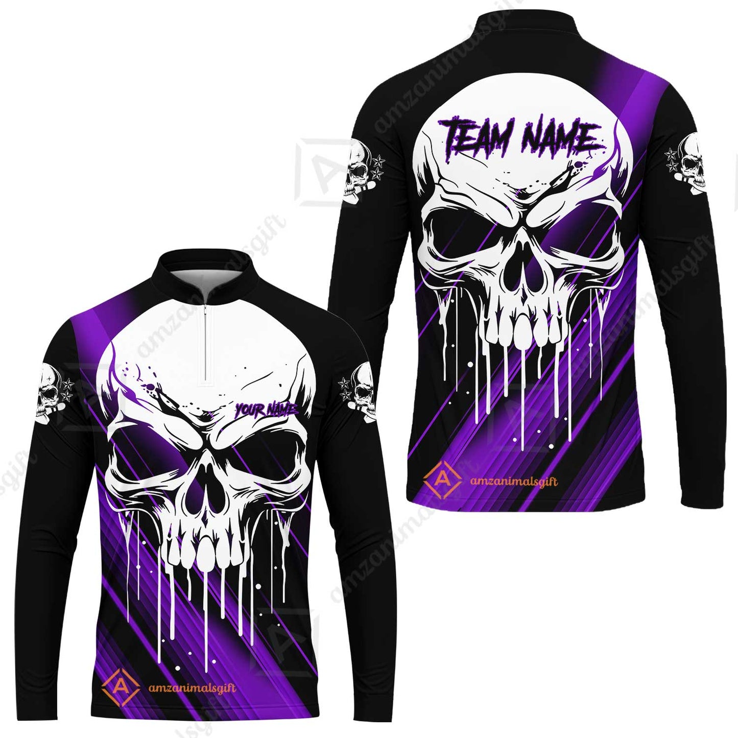 Customized Bowling Polo, Blue Skull Bowling Creepy Style Bowling jerseys Custom Name And Team Shirt