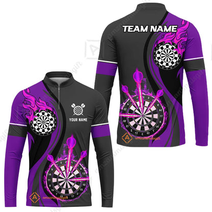 Custom Tailored Fire Flames Darts Team Jersey Polo Quarter-Zip Shirts, Customized Name Team Name Darts Team Jerseys Uniform