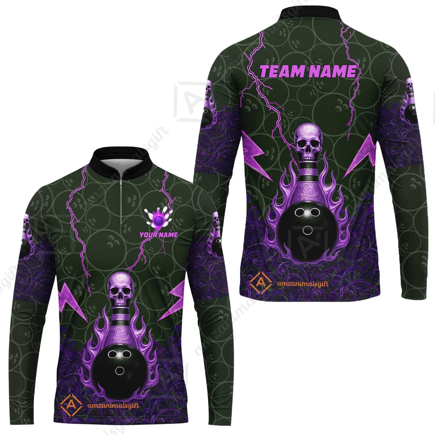 Custom Bowling Team Unisex Polo Shirt, Thunder Skull Strike Personalized Team Shirt, Custom Name and Team Name for Bowlers
