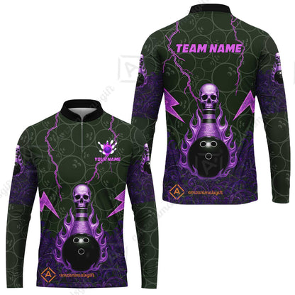 Custom Bowling Team Unisex Polo Shirt, Thunder Skull Strike Personalized Team Shirt, Custom Name and Team Name for Bowlers