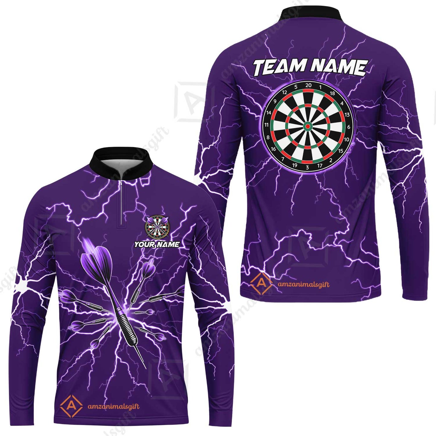 Custom Thunder Lightning Darts Quarter Men Polo Team Shirts,  Custom Darts Team Jerseys Uniform, Personalized Name And Team Name