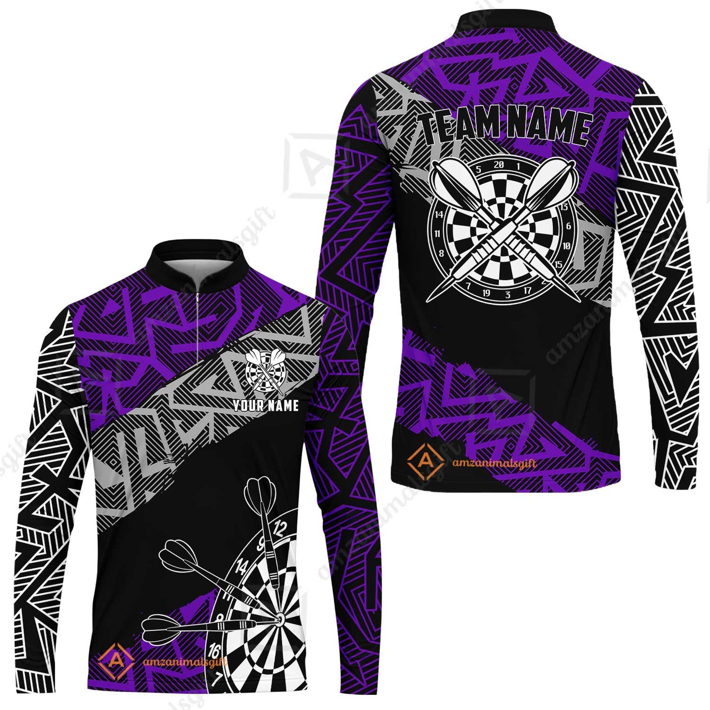 Custom Zig-Zag Pattern Darts Quarter-Zip Polo Shirts,  Custom Darts Team Jerseys Uniform, Personalized Name And Team Name