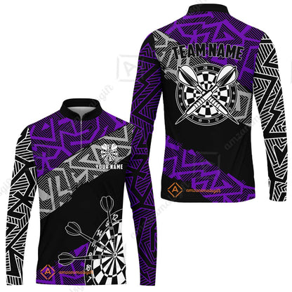 Custom Zig-Zag Pattern Darts Quarter-Zip Polo Shirts,  Custom Darts Team Jerseys Uniform, Personalized Name And Team Name