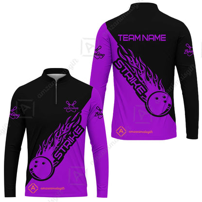 Customized Bowling Team Shirt, Bowling Strike Black And Purple Uniform Shirt, Perfect outfit For Bowlers, Bowling Team