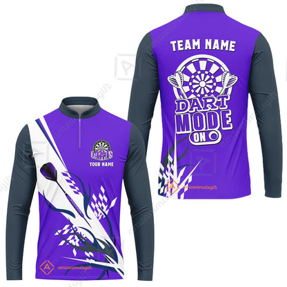 Custom Darts Mode On Multi-Color Team Jersey Polo Quarter-Zip Shirts, Customized Name Team Name Darts Team Jerseys Uniform