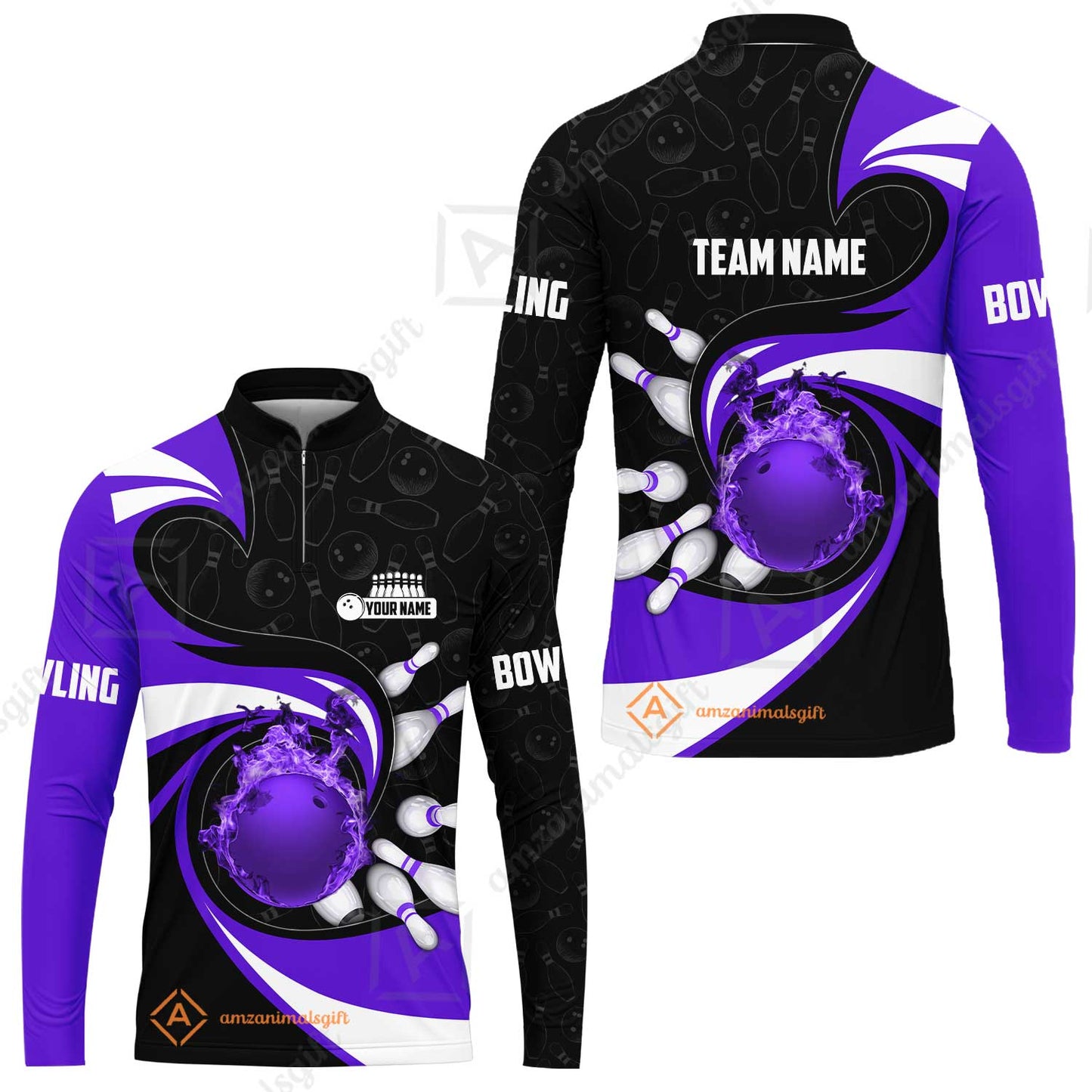 Customized Bowling Jersey Shirt, Bowling Ball And Pins Vortex Pattern Multicolor Customized Name And Team Name For Bowling Team