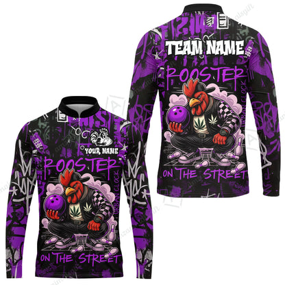 Customized Bowling Unisex Polo Shirt, Urban Streetwear Chicken Bowling Rooster On The Street, Personalized Name Team Name