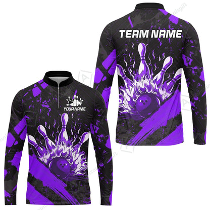 Customized Bowling Unisex Polo Shirt, Bowling And Pins Grunge Flame, Bowling Uniform - Personalized Name And Team Name