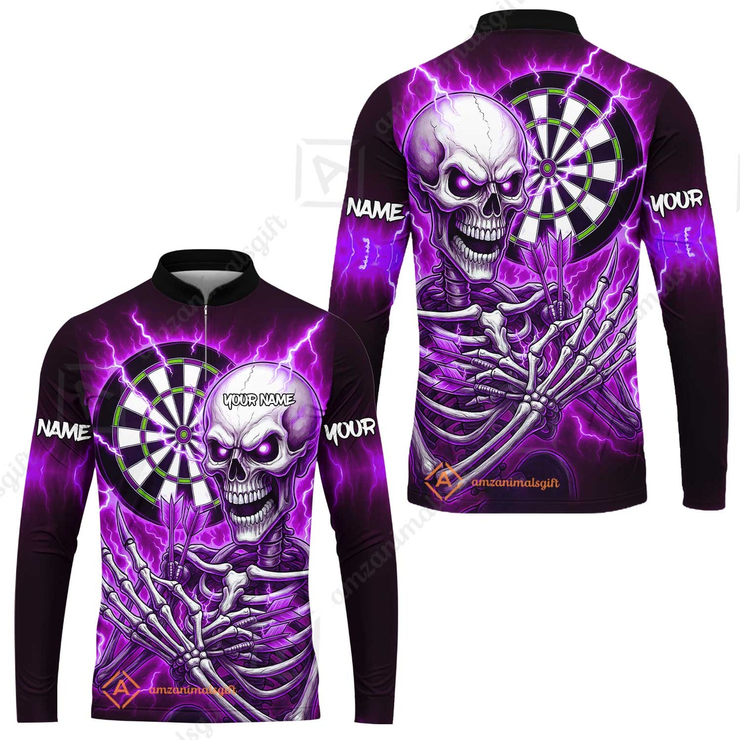 Custom Darts Team Long Sleeve Jersey, Dartboard Electric Skeleton Darts Jersey Long Sleeve Jersey, Custom Darts Uniforms Jersey