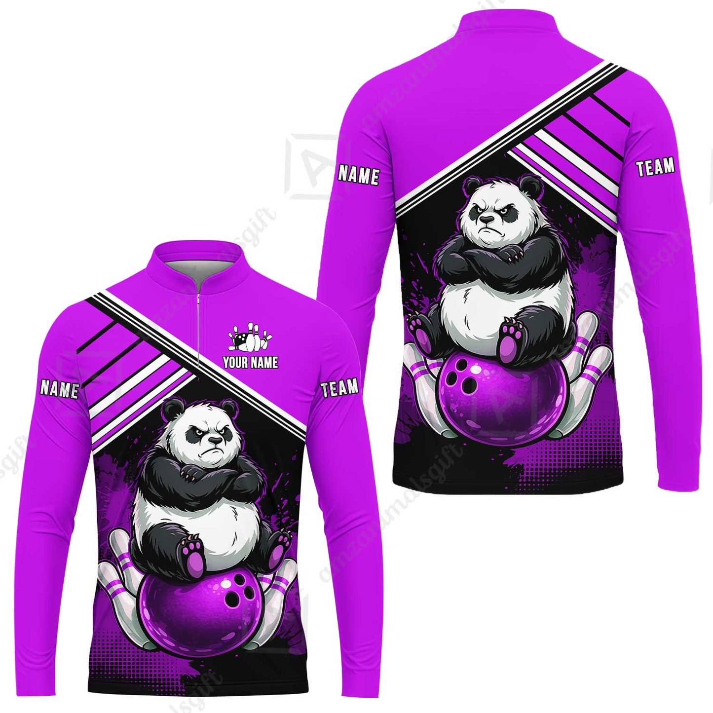 Custom Bowling Jersey Polo Shirt, Panda Mascot Bowling Custom Bowling Jersey Team Shirt For Players With Name & Team Name