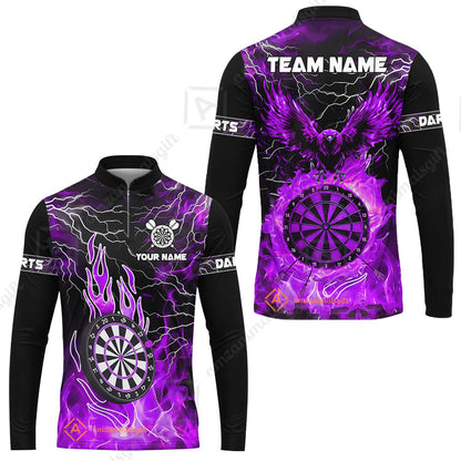 Custom Darts Team Jersey, Dartboard Fire Flame Custom Eagle Darts Jersey Polo Quarter-Zip Shirts, Custom Name And Team Name Darts Uniforms Jersey