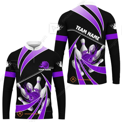 Customized Bowling Long Sleeve Jersey, Bowling Ball & Pins Fire Light Sport Long Sleeve Jersey Multicolor Option For Bowlers