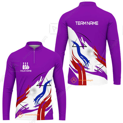 Customize Name, Team Name Bowling Jersey, Bowling Team Jersey Multicolor Polo Quarter-Zip Shirts, Custom Bowling Uniforms Jerseys