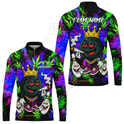 Custom Bowling Team Flat Neck Zip Jersey Shirt, King Smoke Tie-Dye Personalized Team Shirt, Custom Name and Team Name for Bowlers