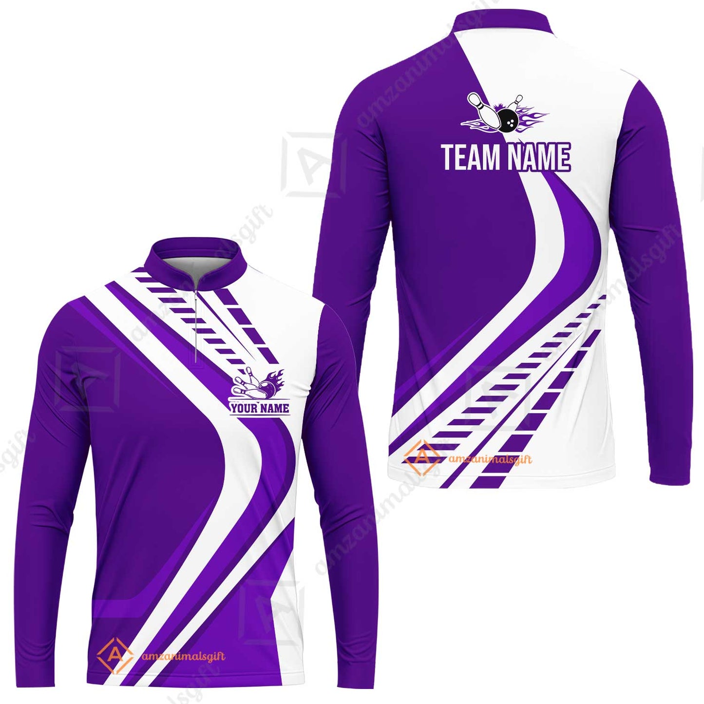Customize Your Name, Team Name Bowling Jersey, Bowling Team Jersey Multicolor Polo Quarter-Zip Shirts, Custom Bowling Uniforms Jerseys