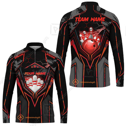 Customized Bowling Jersey, Bowling And Pins Abstract Grunge Texture X Multicolor Option Customized Name And Team Name Zipper Polo Jerseys Shirts