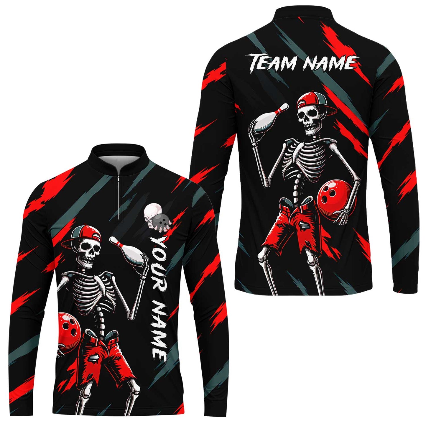 Customized Bowling Shirt, Bad Boy Skeleton Bowler, Personalized Polo Shirt For Players With Name & Team Name