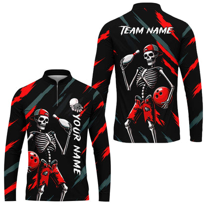 Customized Bowling Shirt, Bad Boy Skeleton Bowler, Personalized Polo Shirt For Players With Name & Team Name