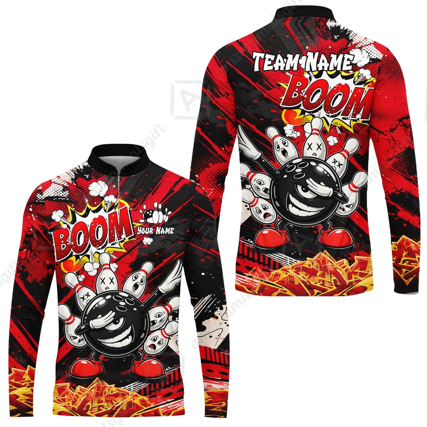 Customized Bowling Unisex Polo Shirt, Boom Bowling Angry Ball Screaming Pins, Personalized Name And Team Name For Bowlers