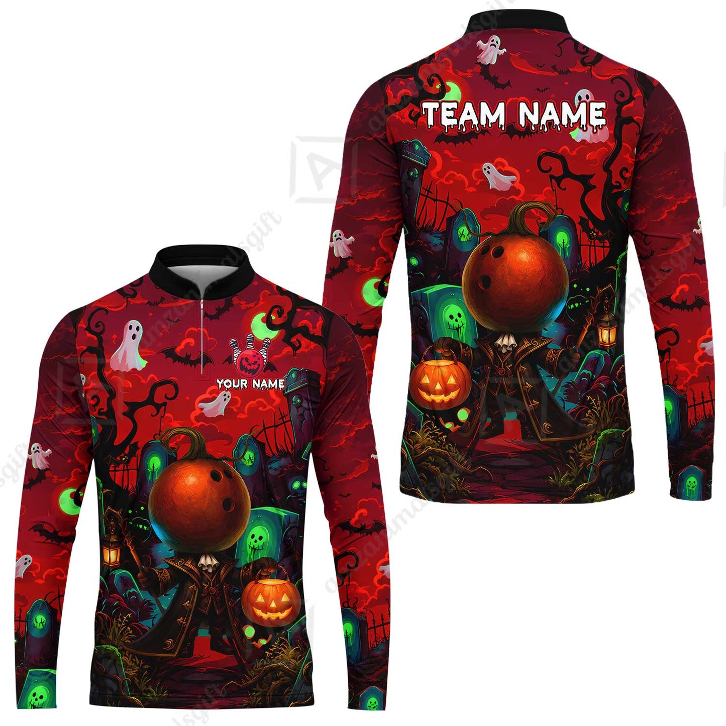 Custom Bowling Jersey Polo Shirt, Halloween Spooky Strike, Custom Bowling Jersey Team Shirt For Players With Name & Team Name