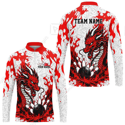 Custom Bowling Jersey Polo Shirt, Fierce Crimson Fire Dragon Strike, Custom Bowling Jersey Team Shirt For Players With Name and Team Name