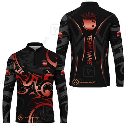 Customized Bowling Team Long Sleeve Jersey, Bowling Swirling Fire Flames Gold And Black Style Long Sleeve Jersey