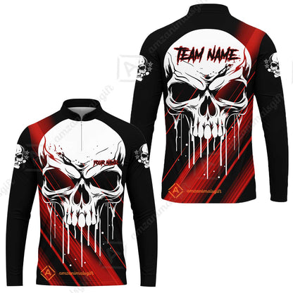 Customized Bowling Polo, Blue Skull Bowling Creepy Style Bowling jerseys Custom Name And Team Shirt