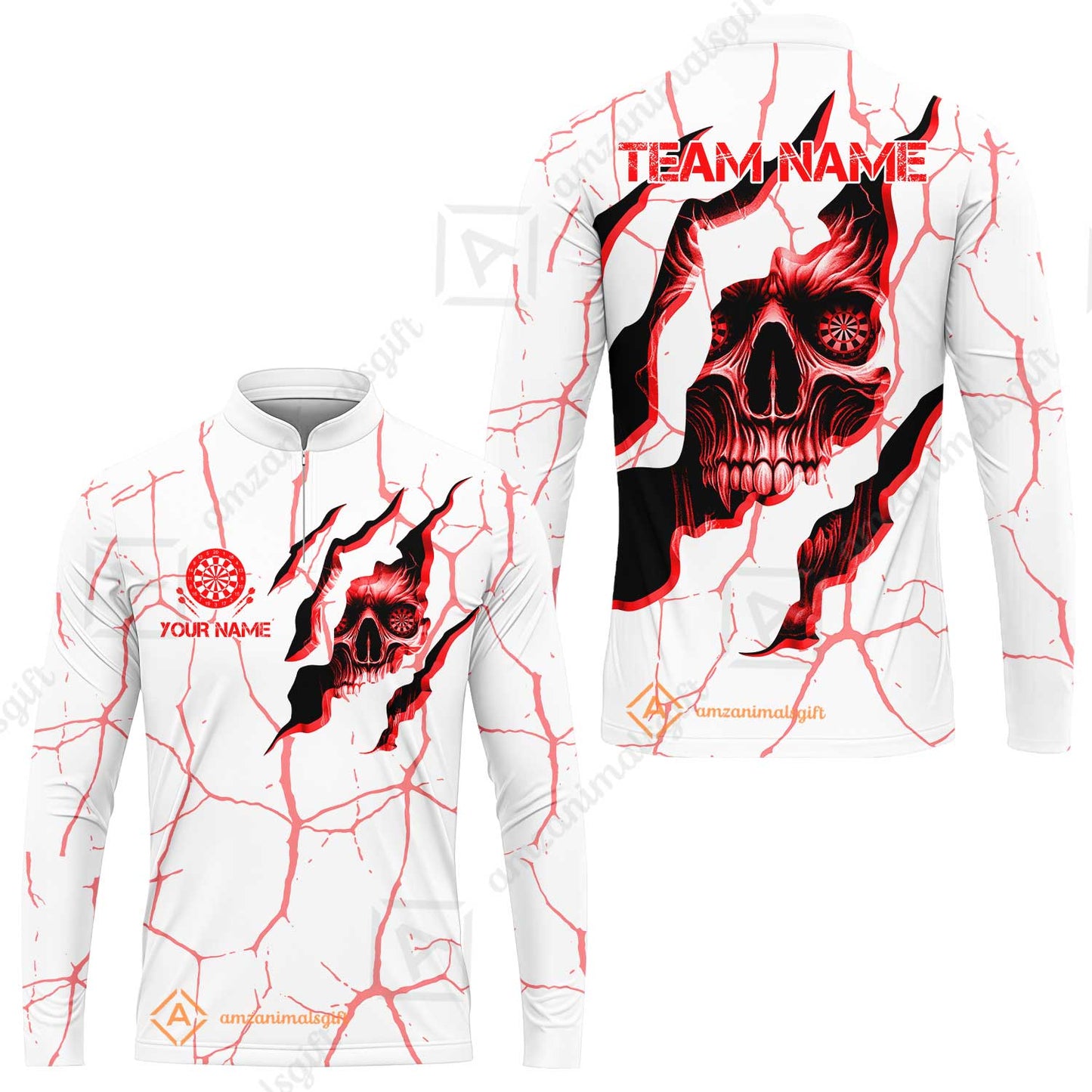Customized Darts Long Sleeve Jersey, Torn-Up Skull Dartboard Eyes Darts Team Style Long Sleeve Jersey for Players, Jersey for Darts Players