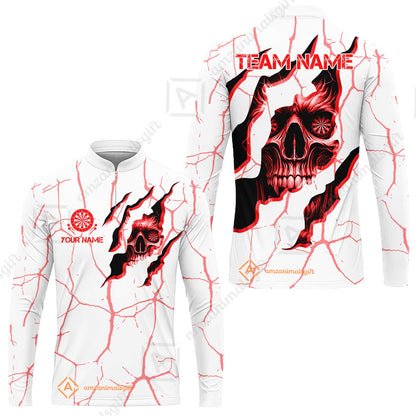Customized Darts Long Sleeve Jersey, Torn-Up Skull Dartboard Eyes Darts Team Style Long Sleeve Jersey for Players, Jersey for Darts Players