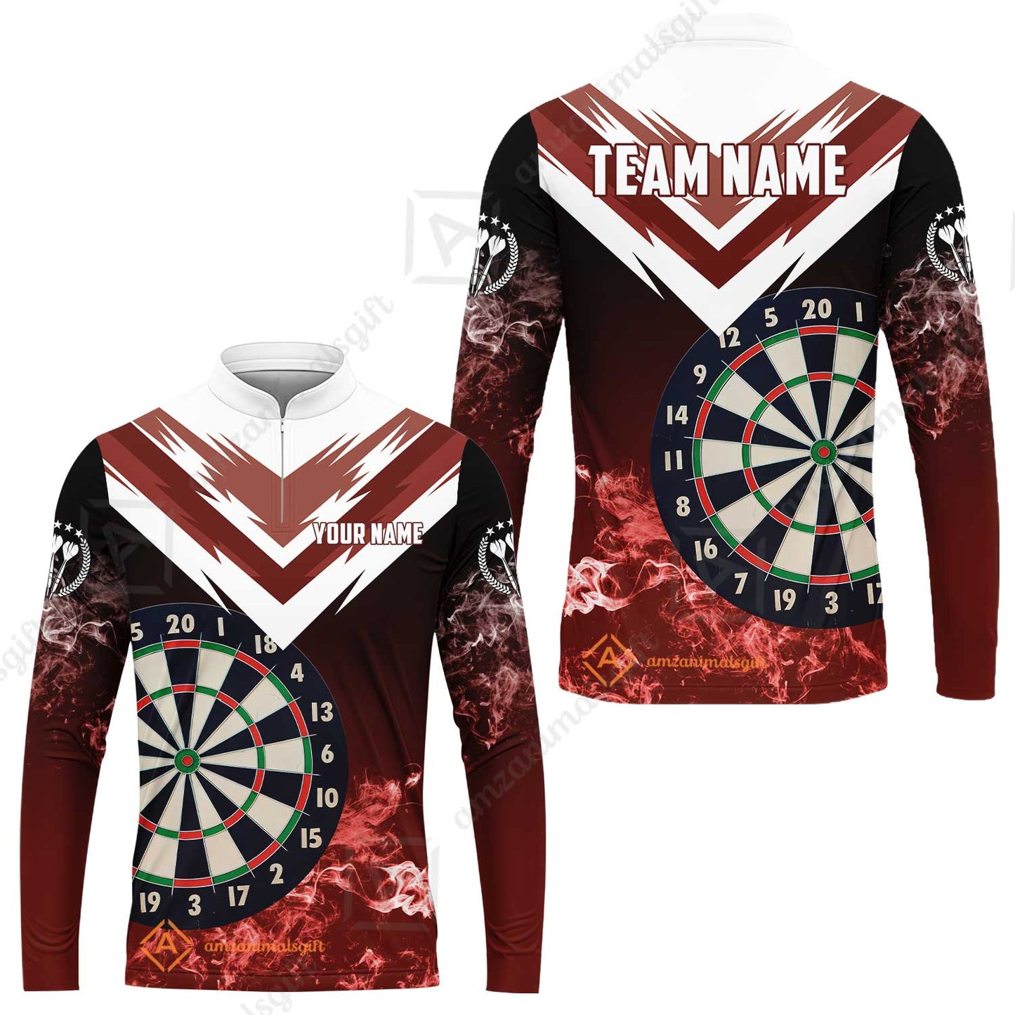 Custom Smoke Multi-Color Darts Quarter-Zip Team Shirts, Customized Name Team Name Darts Team Jerseys Uniform