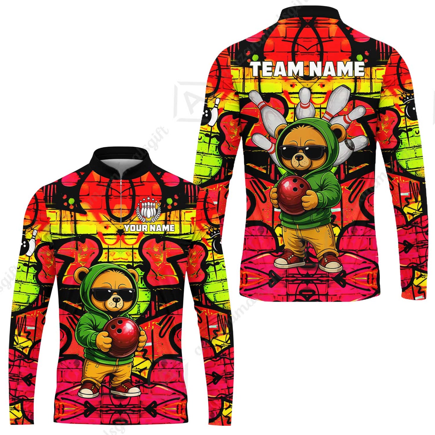Custom Bowling Jersey Polo Shirt, Urban Street Art Bowling, Custom Bowling Jersey Team Shirt For Players With Name & Team Name