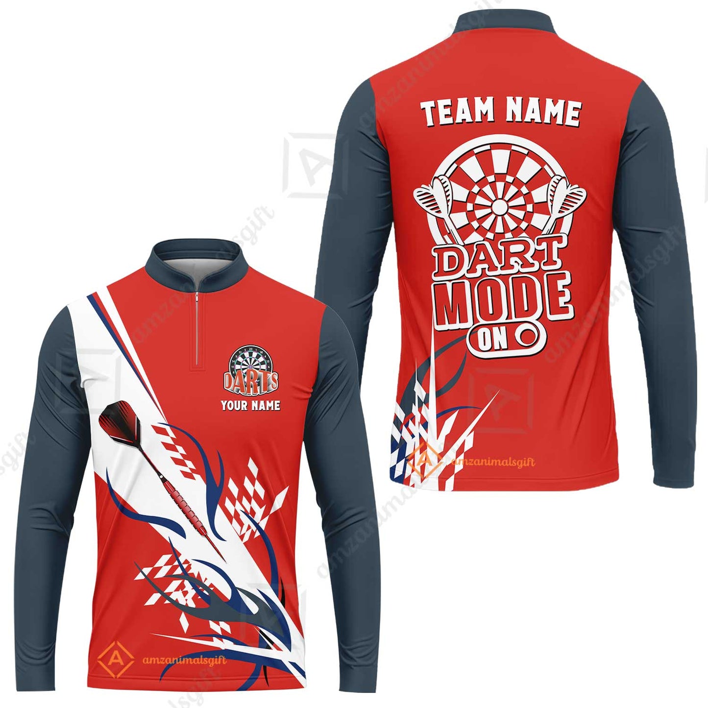 Custom Darts Mode On Multi-Color Team Jersey Polo Quarter-Zip Shirts, Customized Name Team Name Darts Team Jerseys Uniform