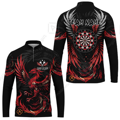 Custom Darts Team Long Sleeve Jersey, Phoenix Dartboard Wings Darts Long Sleeve Jersey, Custom Name And Team Name Darts Uniforms Jersey