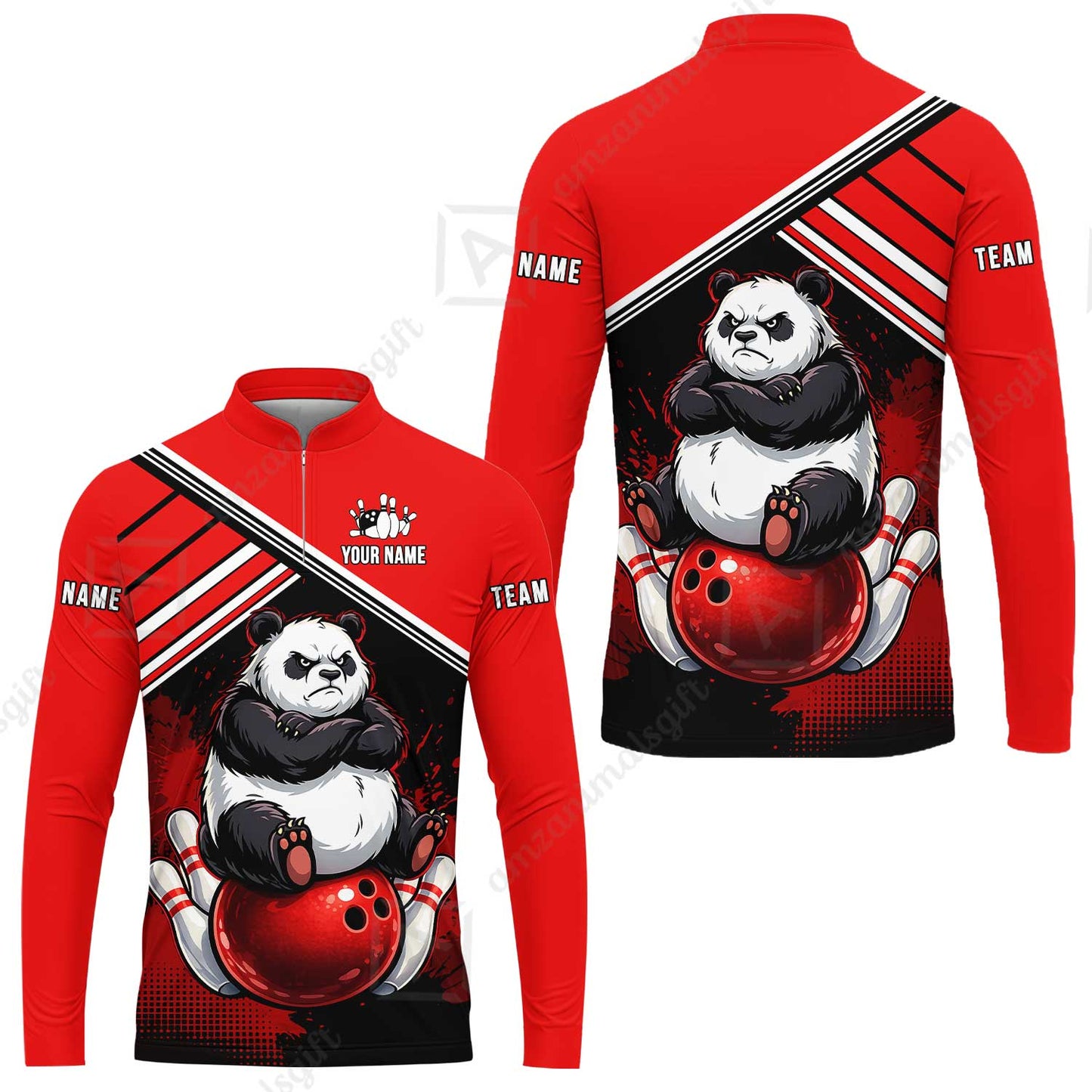 Custom Bowling Jersey Polo Shirt, Panda Mascot Bowling Custom Bowling Jersey Team Shirt For Players With Name & Team Name