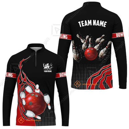 Customized Bowling Unisex Polo Shirt, Bowling And Breaking Pins Multicolor Option Customized Name And Team Name Polo Jerseys Shirts