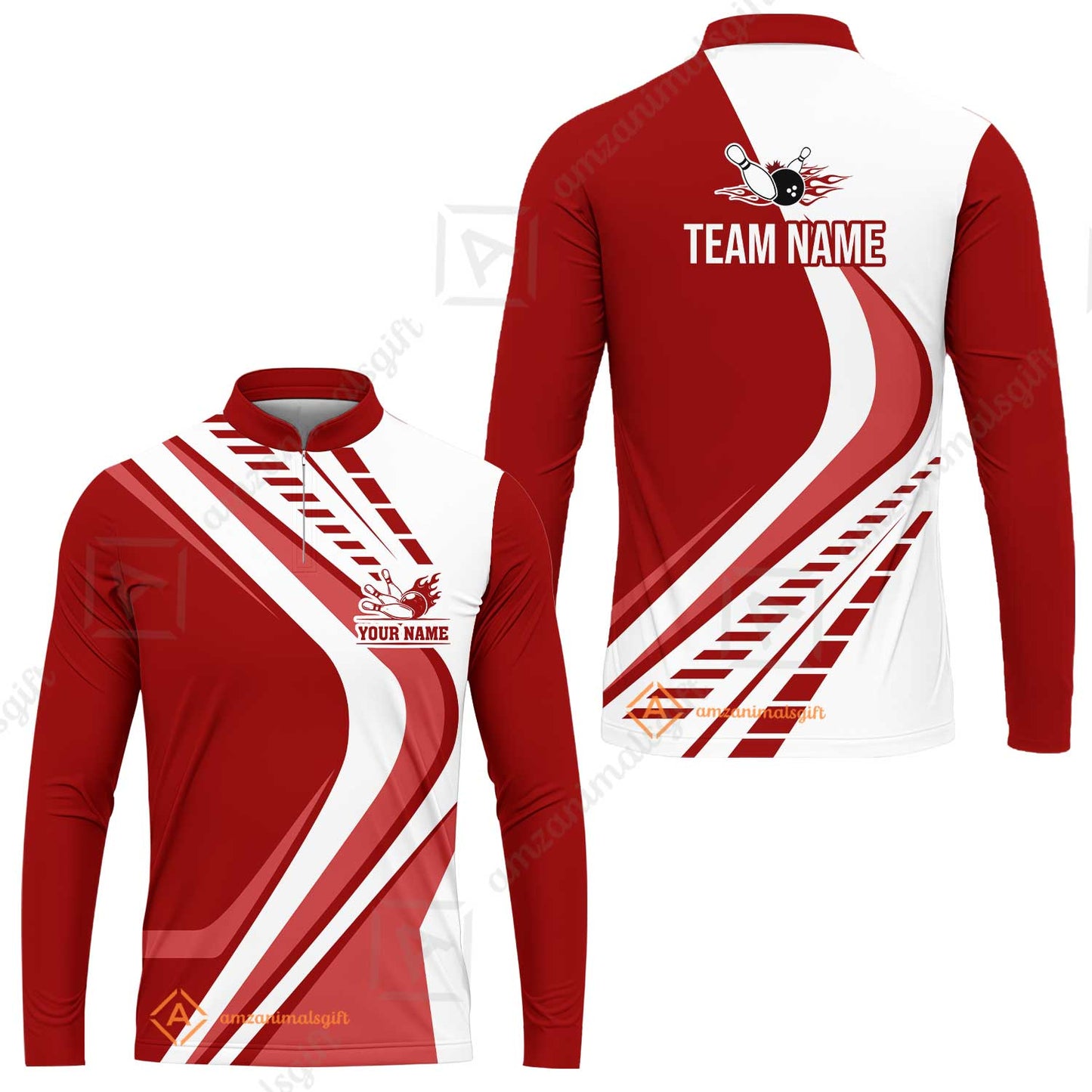 Customize Your Name, Team Name Bowling Jersey, Bowling Team Jersey Multicolor Polo Quarter-Zip Shirts, Custom Bowling Uniforms Jerseys