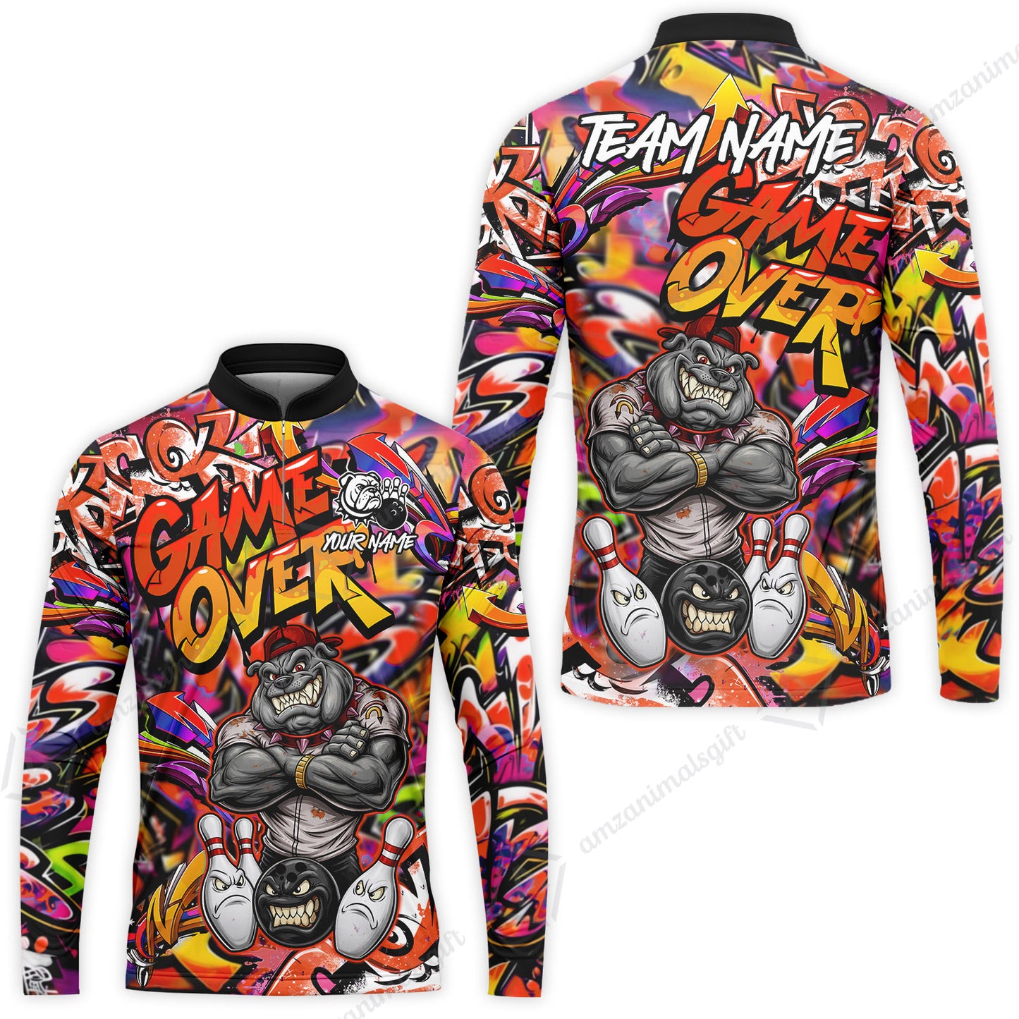 Customized Bowling Unisex Polo Shirt, Cool BullDog With Angry Bowling Game Over - Personalized Name And Team Name