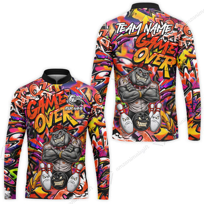 Customized Bowling Unisex Polo Shirt, Cool BullDog With Angry Bowling Game Over - Personalized Name And Team Name