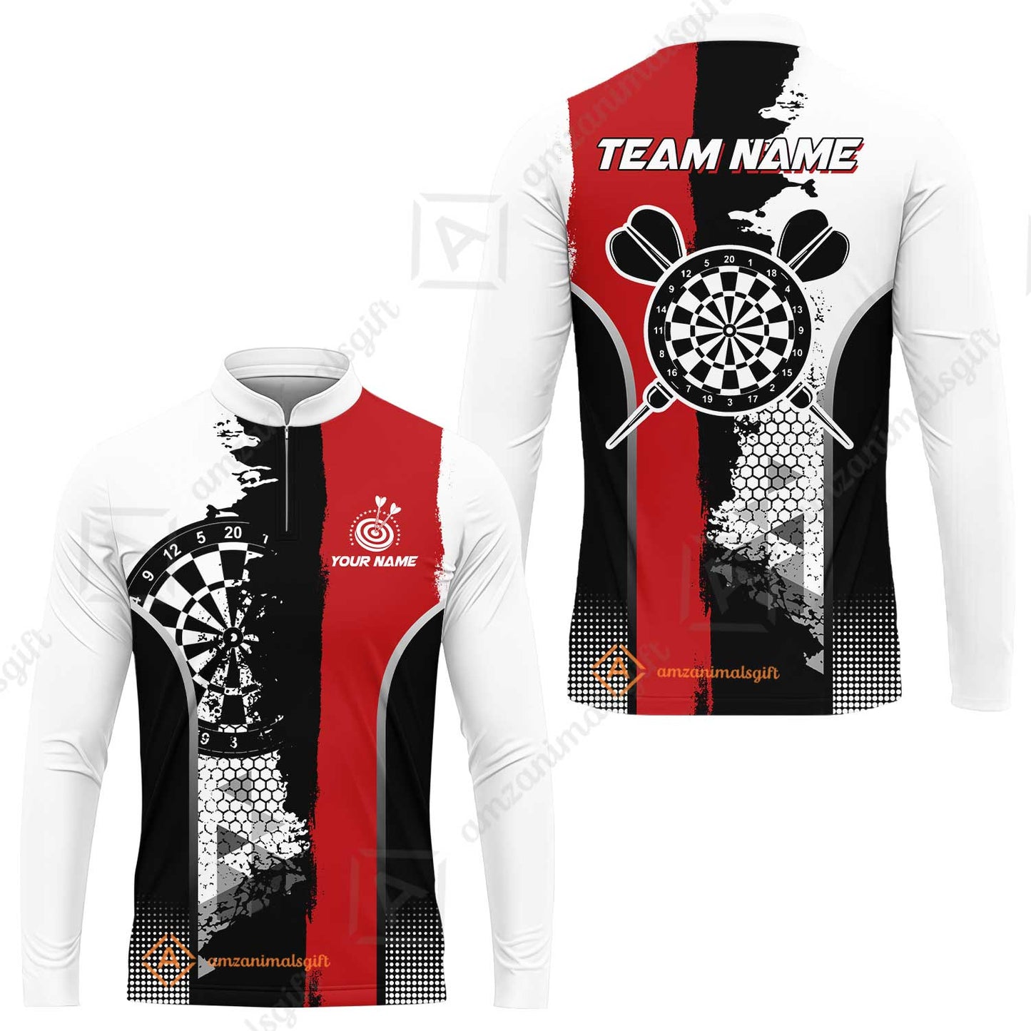 Custom Grunge Style Darts Team Jersey Polo Quarter-Zip Shirts, Custom Darts Team Jerseys Uniform, Personalized Name And Team Name