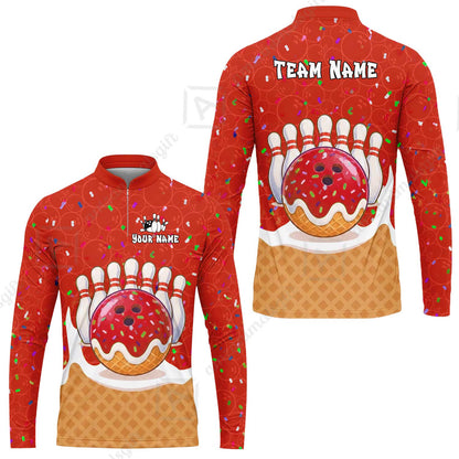 Custom Bowling Jersey Polo Shirt, Bowling Sprinkles Ice Cream Cone, Personalized Name & Team Name