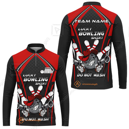 Customized Bowling Team Long Sleeve Jersey, Lucky Bowling Shirt Do Not Wash Bowling Ball Aiming Guns, Personalized Name Bowling Shirt