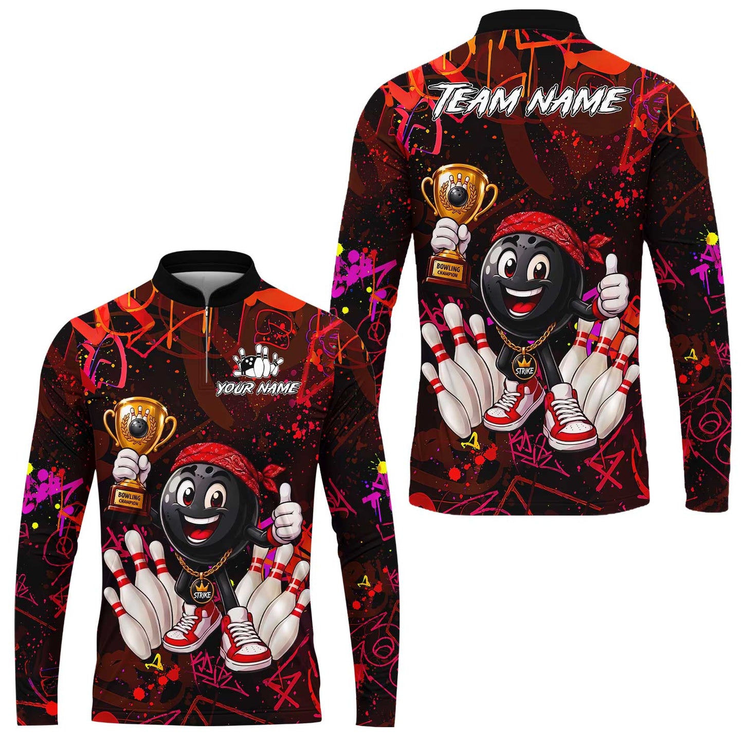 Custom Bowling Jersey Polo Shirt, Graffiti Champion, Custom Bowling Jersey Team Shirt For Players With Name & Team Name