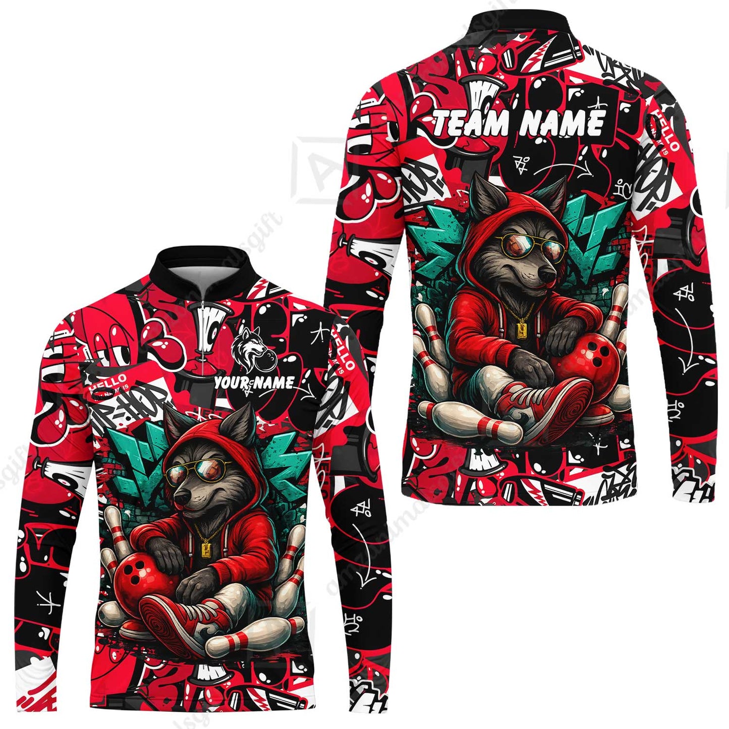 Custom Bowling Jersey Polo Shirt, Badass Wolf Mascot Bowling, Custom Bowling Jersey Team Shirt For Players With Name & Team Name
