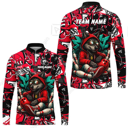 Custom Bowling Jersey Polo Shirt, Badass Wolf Mascot Bowling, Custom Bowling Jersey Team Shirt For Players With Name & Team Name