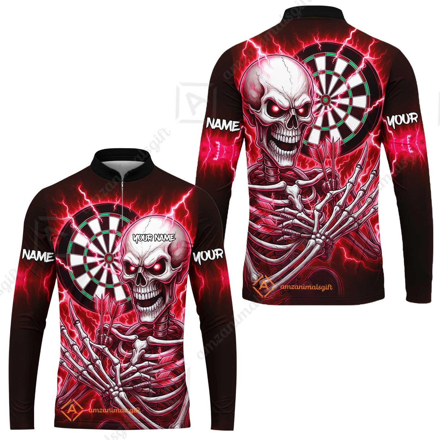 Custom Darts Team Long Sleeve Jersey, Dartboard Electric Skeleton Darts Jersey Long Sleeve Jersey, Custom Darts Uniforms Jersey