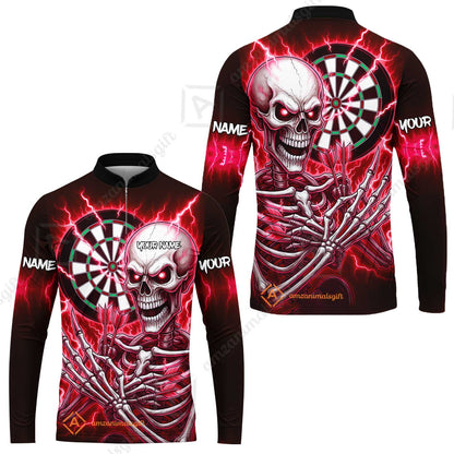 Custom Darts Team Long Sleeve Jersey, Dartboard Electric Skeleton Darts Jersey Long Sleeve Jersey, Custom Darts Uniforms Jersey
