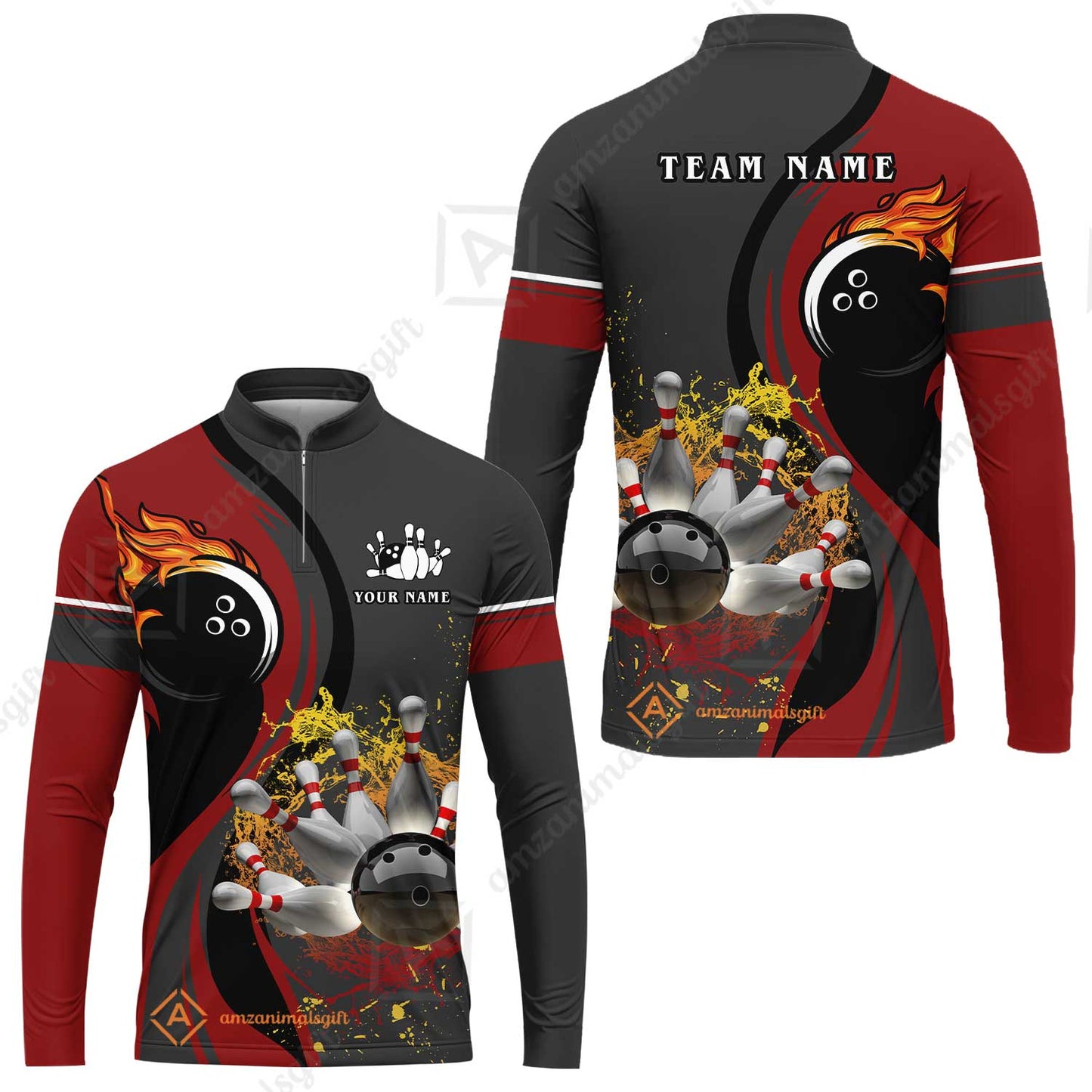 Customized Bowling Unisex Polo Shirt, Bowling And Pins Water Flow Multicolor Option Customized Name And Team Name For Bowling Team Polo Jerseys Shirts